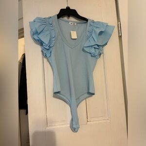light blue ruffle top bodysuit